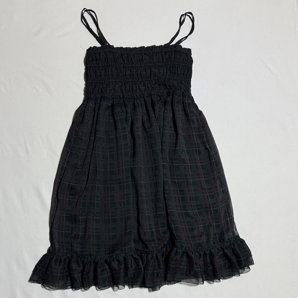 Ralph Lauren Black Plaid Midi Dress smocked babydoll dress